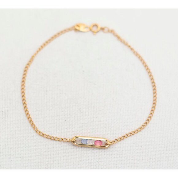 Vintage Three Stone Gold Tone Curb Chain Bracelet 9 inch by Avon - T20 - Picture 1 of 3